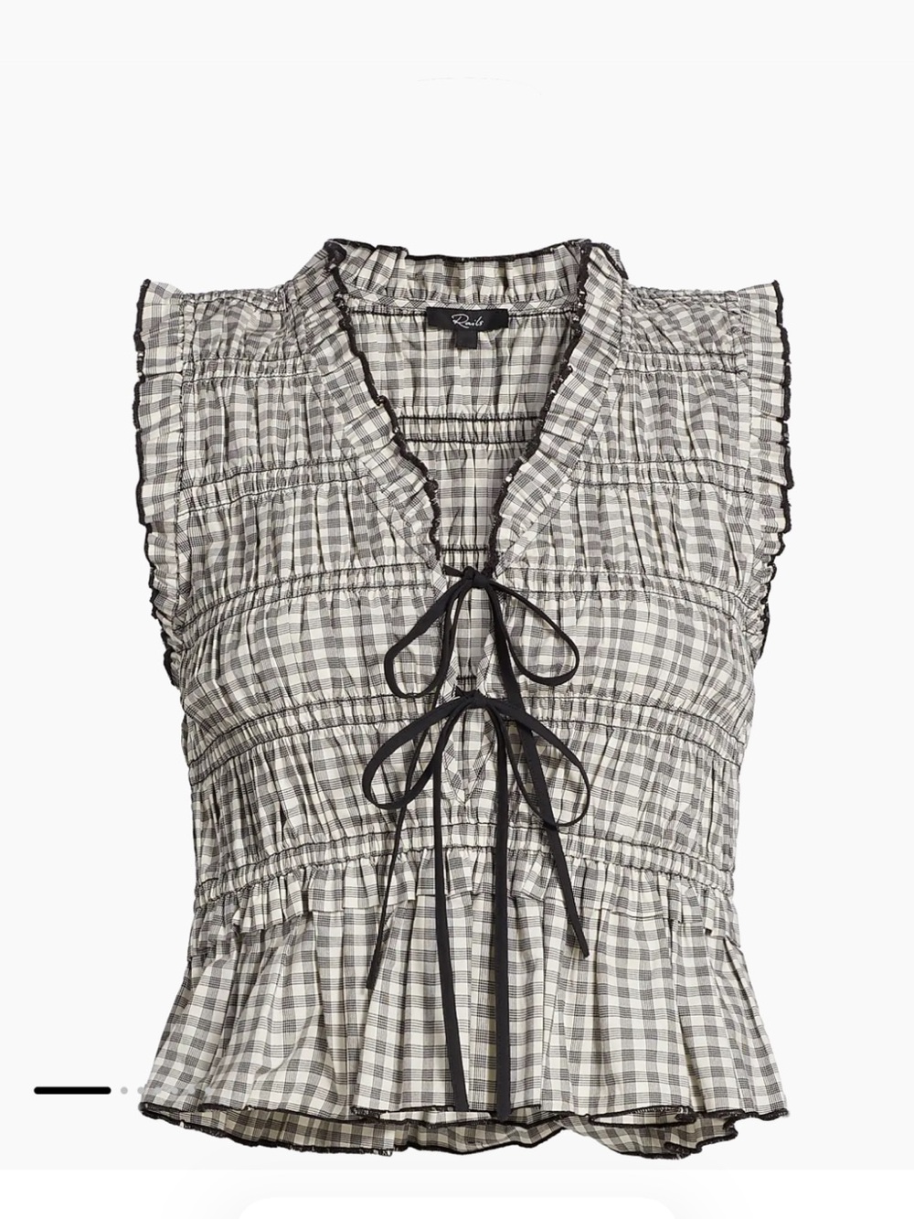 RAILS Gray and black Gingham Ruffle Tie-Front Sleeveless Top